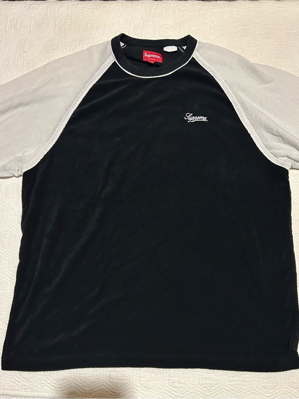 Supreme Black & White Terry Raglan Mesh Sleeve Tee Size Medium